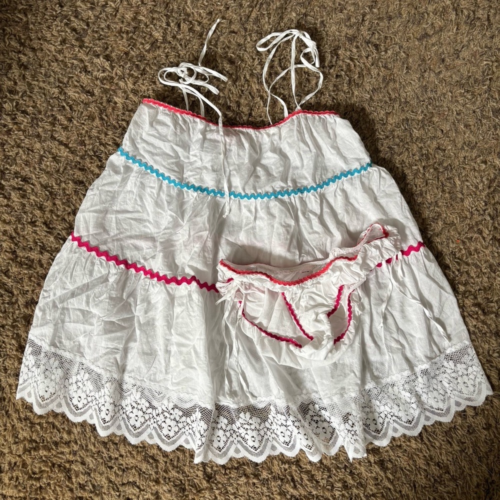 Y2K Victoria's Secret White Ric Rac Lace Cami Nightie Coquette Babydoll Set 2004